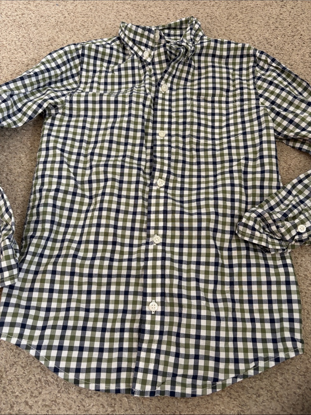 Janie and Jack navy and green gingham shirt, 7